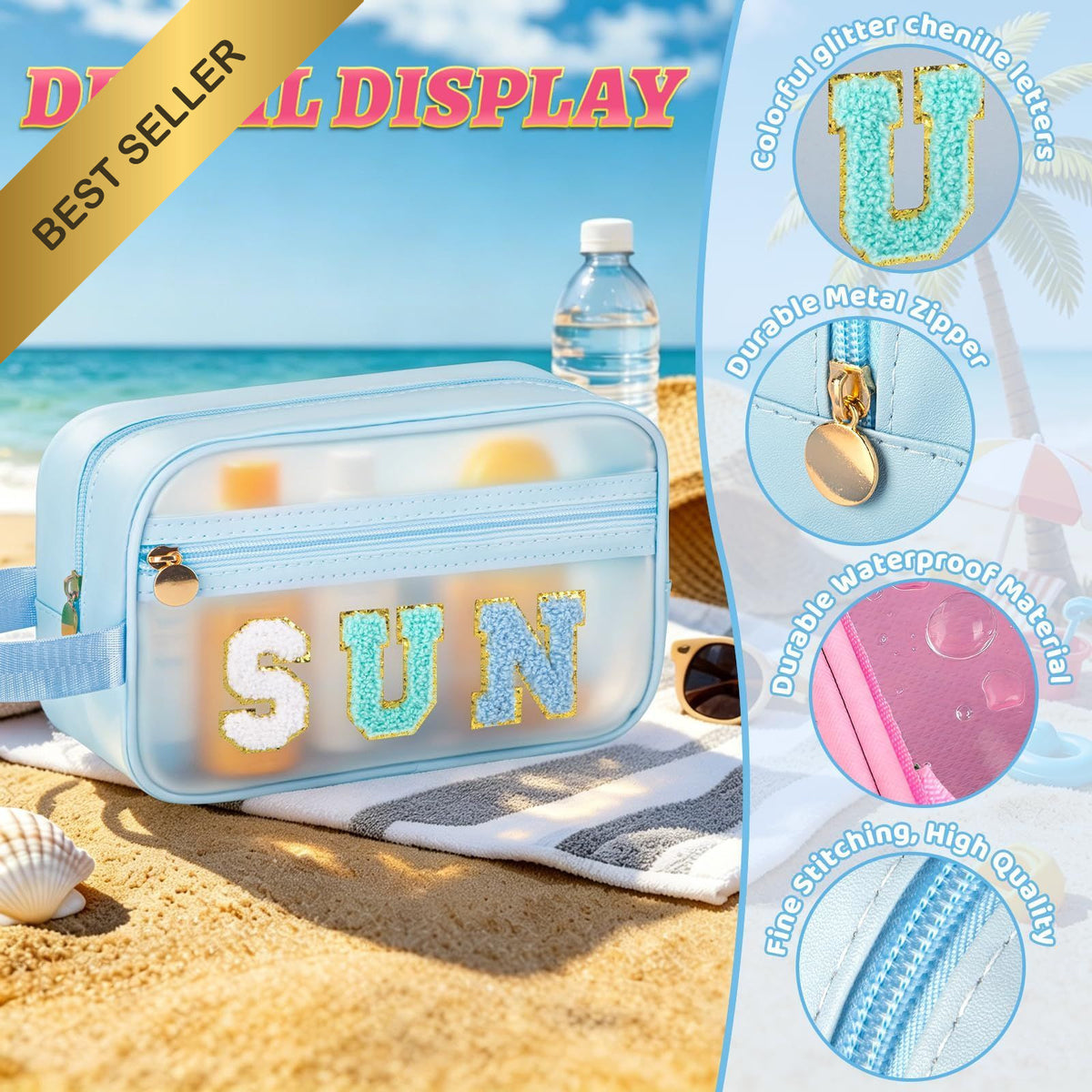 Waterproof Clear Sunscreen Bag for Beach Pool Travel - Organize SPF & Cosmetics