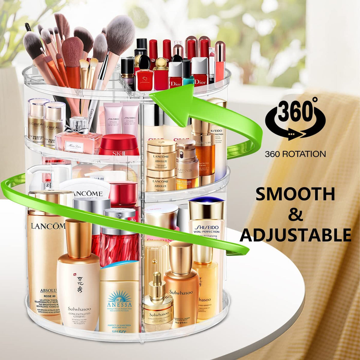 Large Capacity 360° Acrylic Rotation Makeup Organizer with Sturdy Build