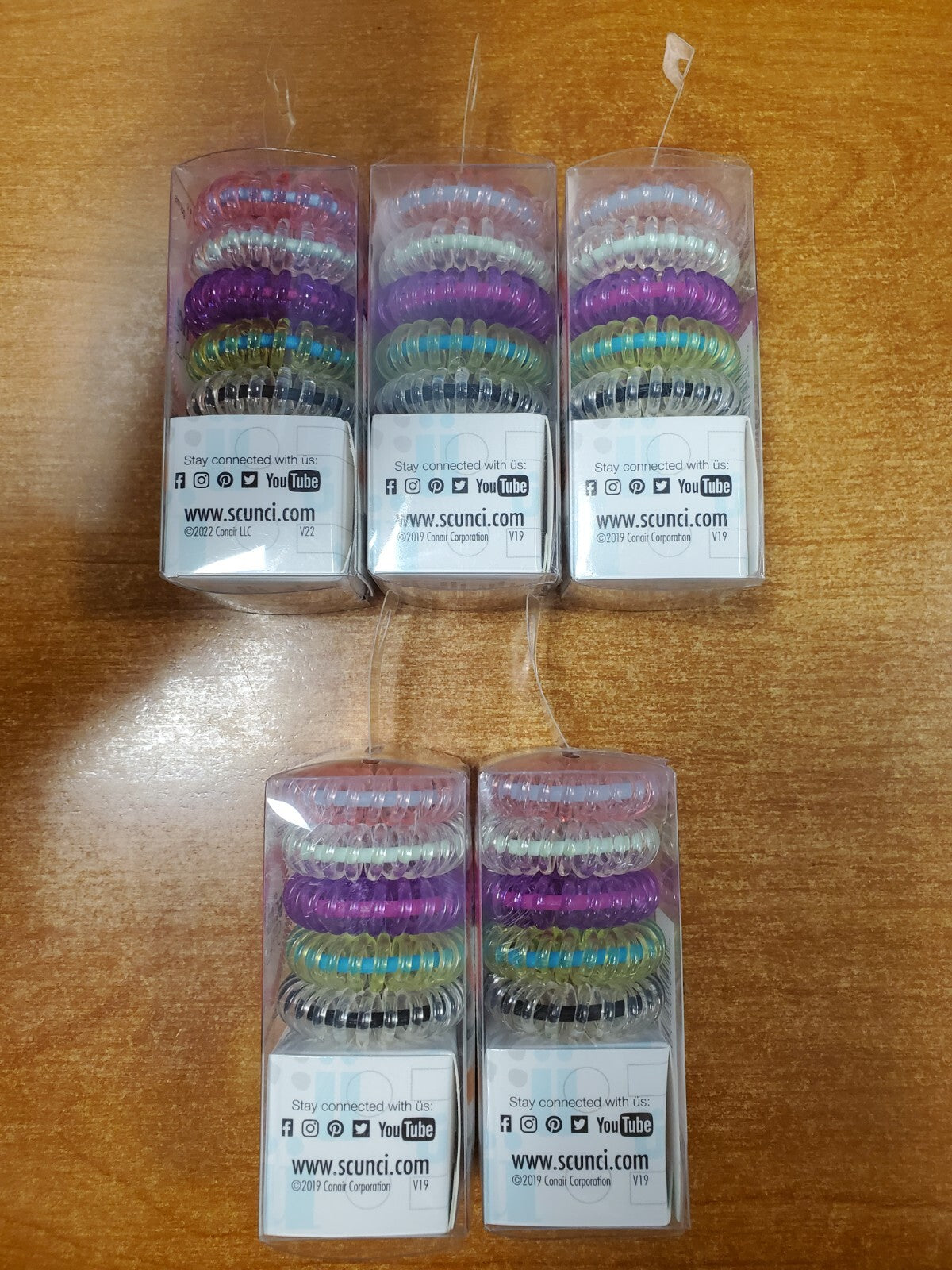 5 Boxes of 5: Scunci Spirals No Slip Grip Ponytailers Assorted Colors