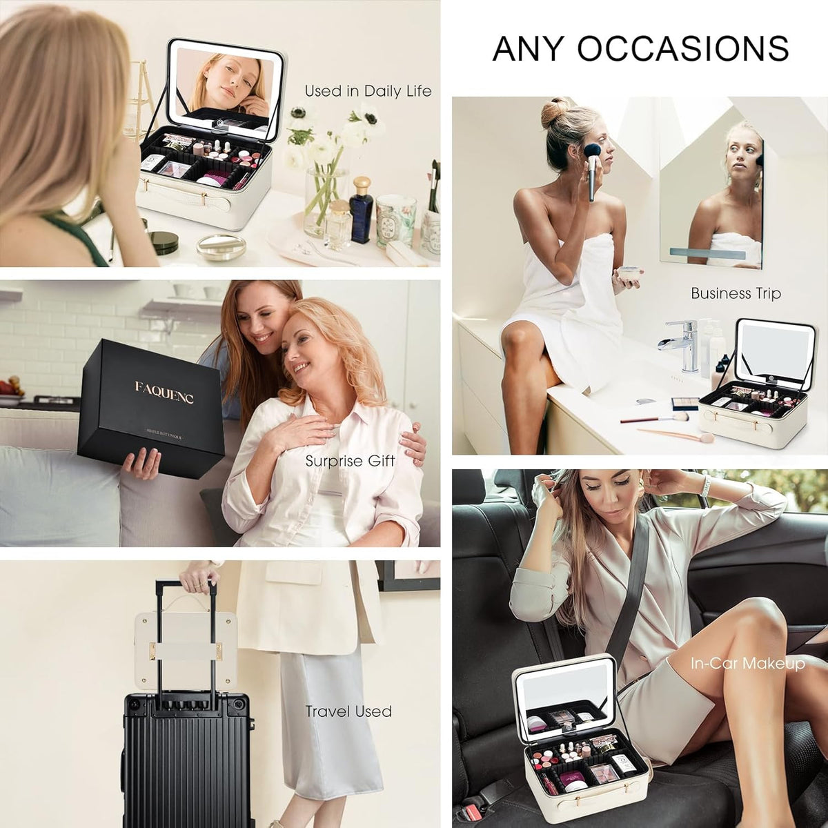Travel Makeup Bag with LED Lighted Mirror and Waterproof Leather Storage Case