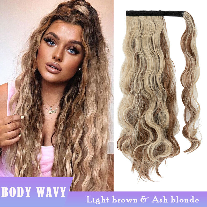 Thick Clip-In Ponytail Hair Extension - Fake Human Hair, Wavy & Straight