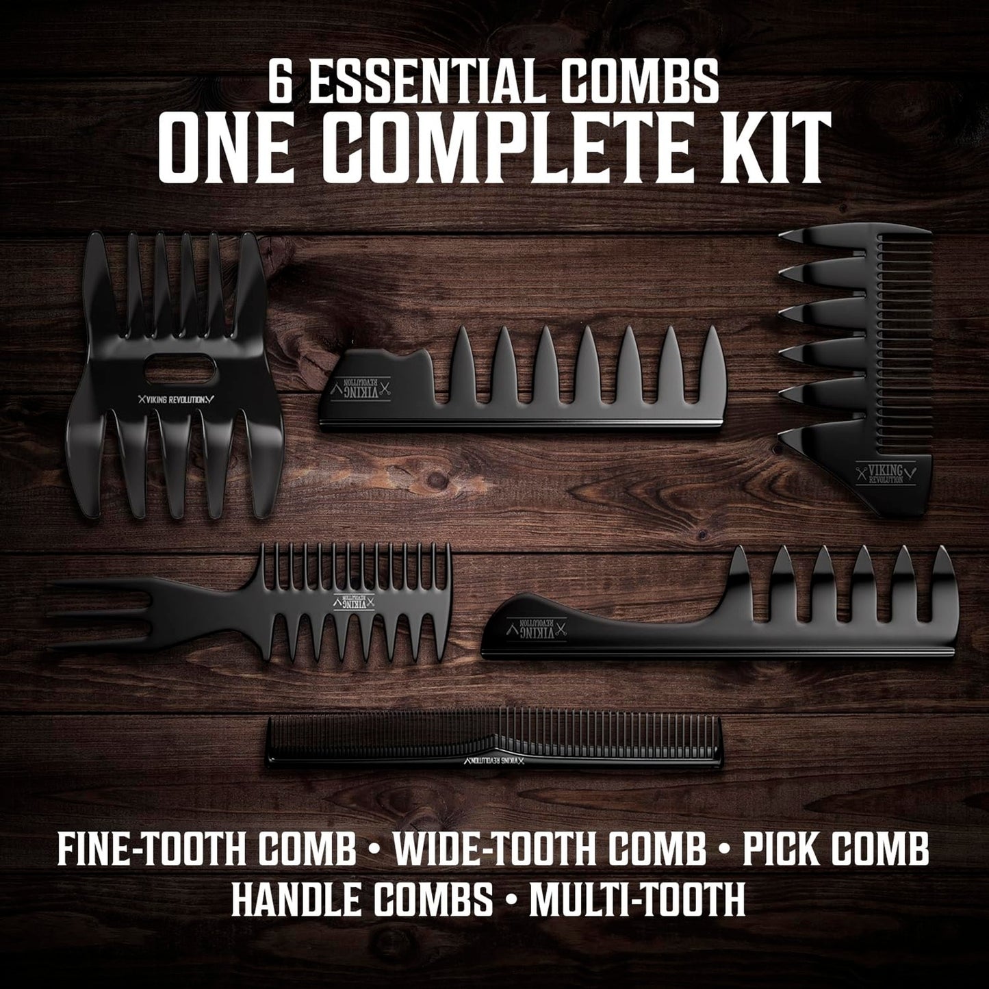 Professional Hair Styling Combs Set for Men - 6 Durable Anti-Static Grooming Tools