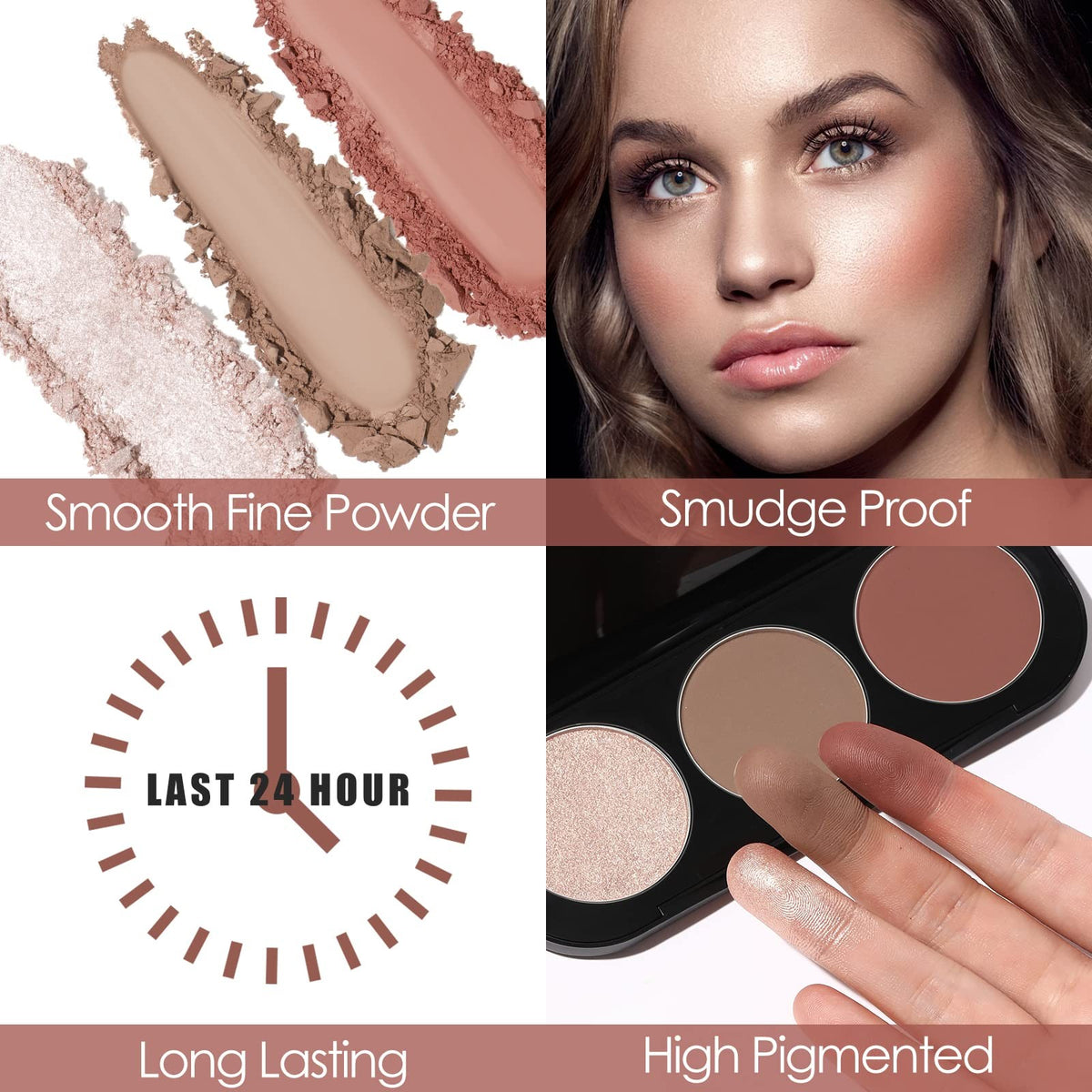 3-in-1 Blush and Highlighter Palette Waterproof Long-Lasting Face Makeup