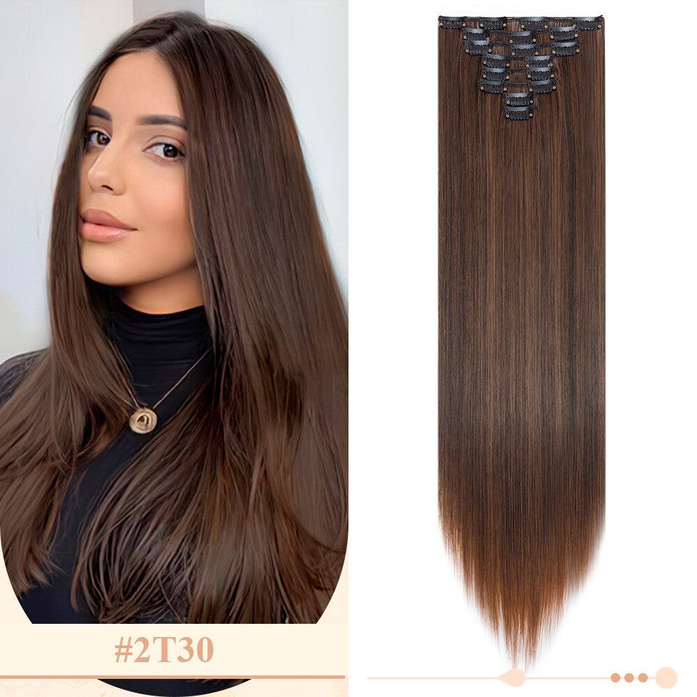 Clip-In Hair Extensions Full Head Ombre Highlight Synthetic Thick Hair 8-24 Inches