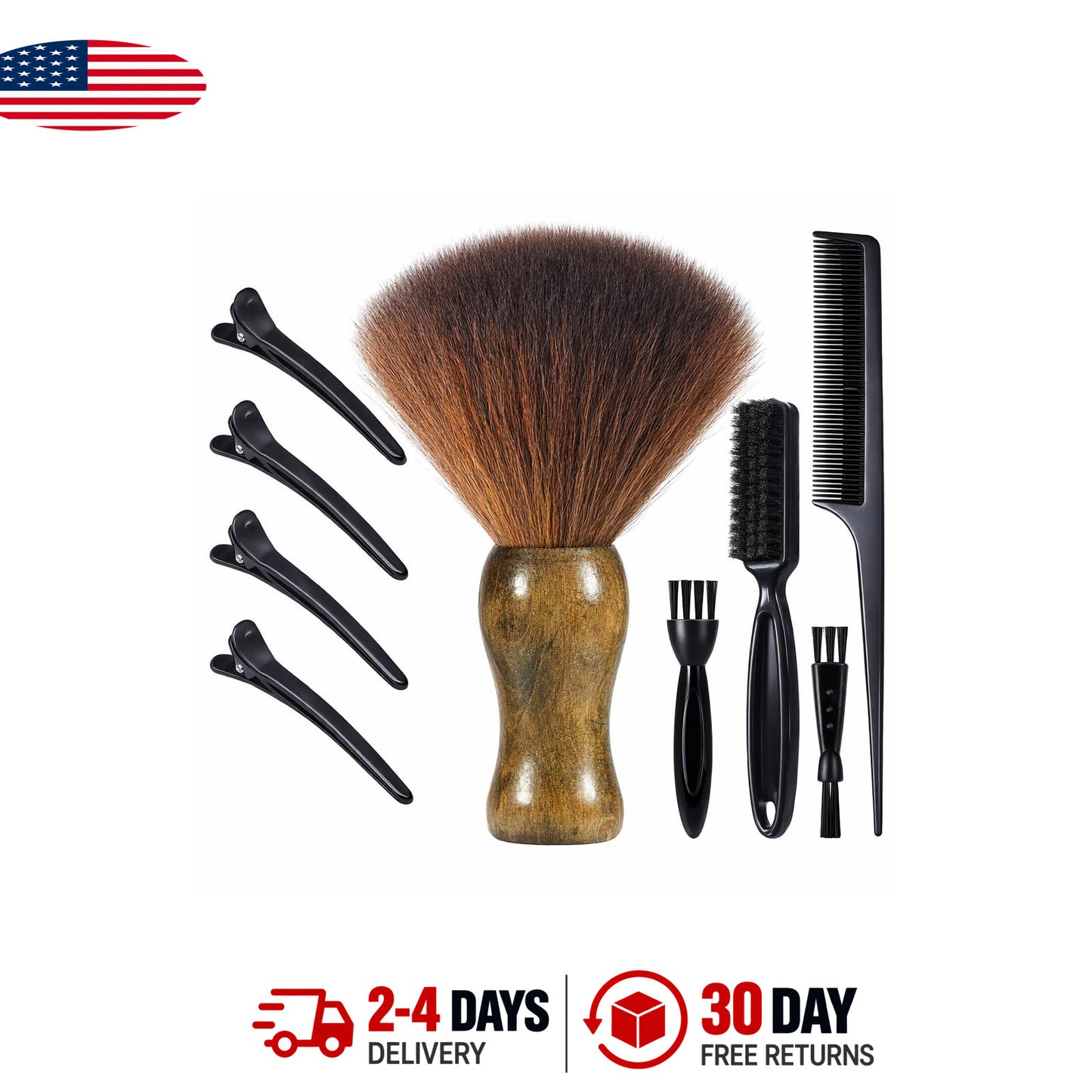Professional Barber Neck Duster Brush Set - 9 All Hair Types Grooming Tools