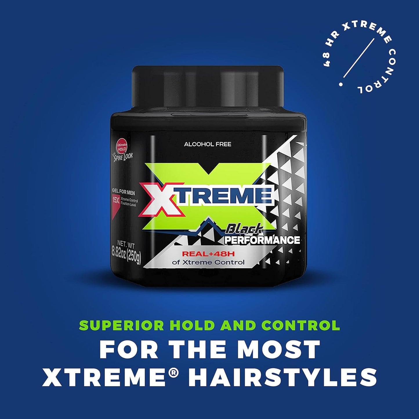 Extreme Black Hair Gel - Extra Strong Hold, 48H Control, Alcohol-Free 8.81 Oz