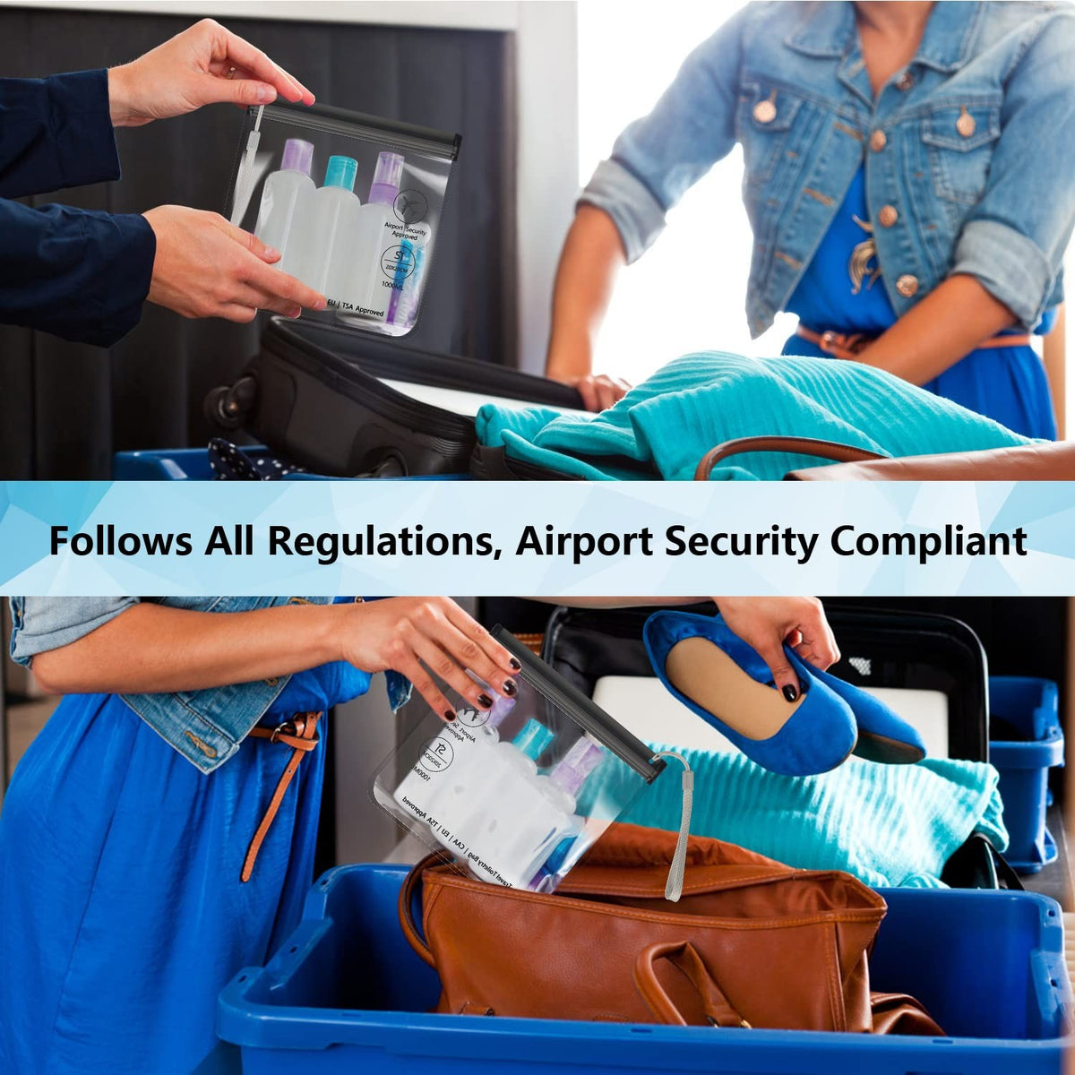 TSA Approved Travel Toiletry Bag 1 Quart Leakproof EVA Transparent Storage