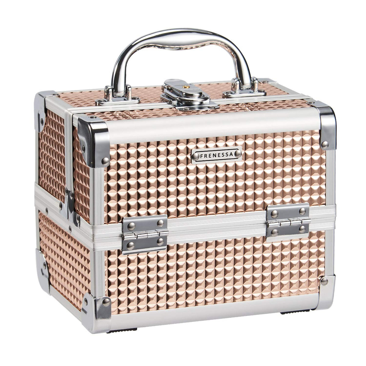 Rose Gold Makeup Organizer Case with Mirror Lockable Portable Storage