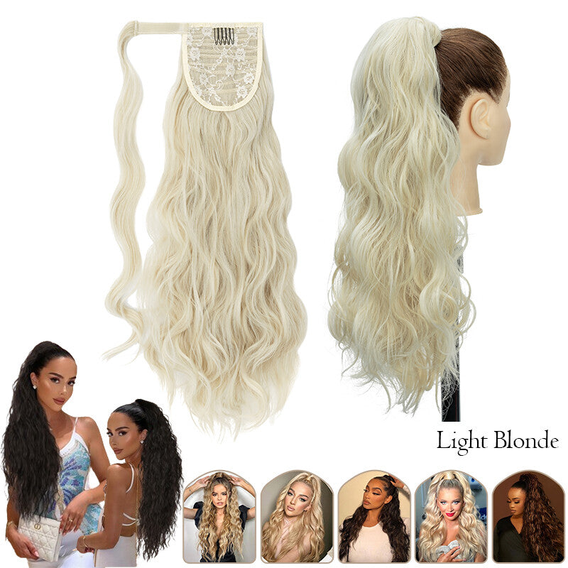Mega Thick Wrap-On Ponytail Extensions - Natural Human Hair, Curly Wavy Straight