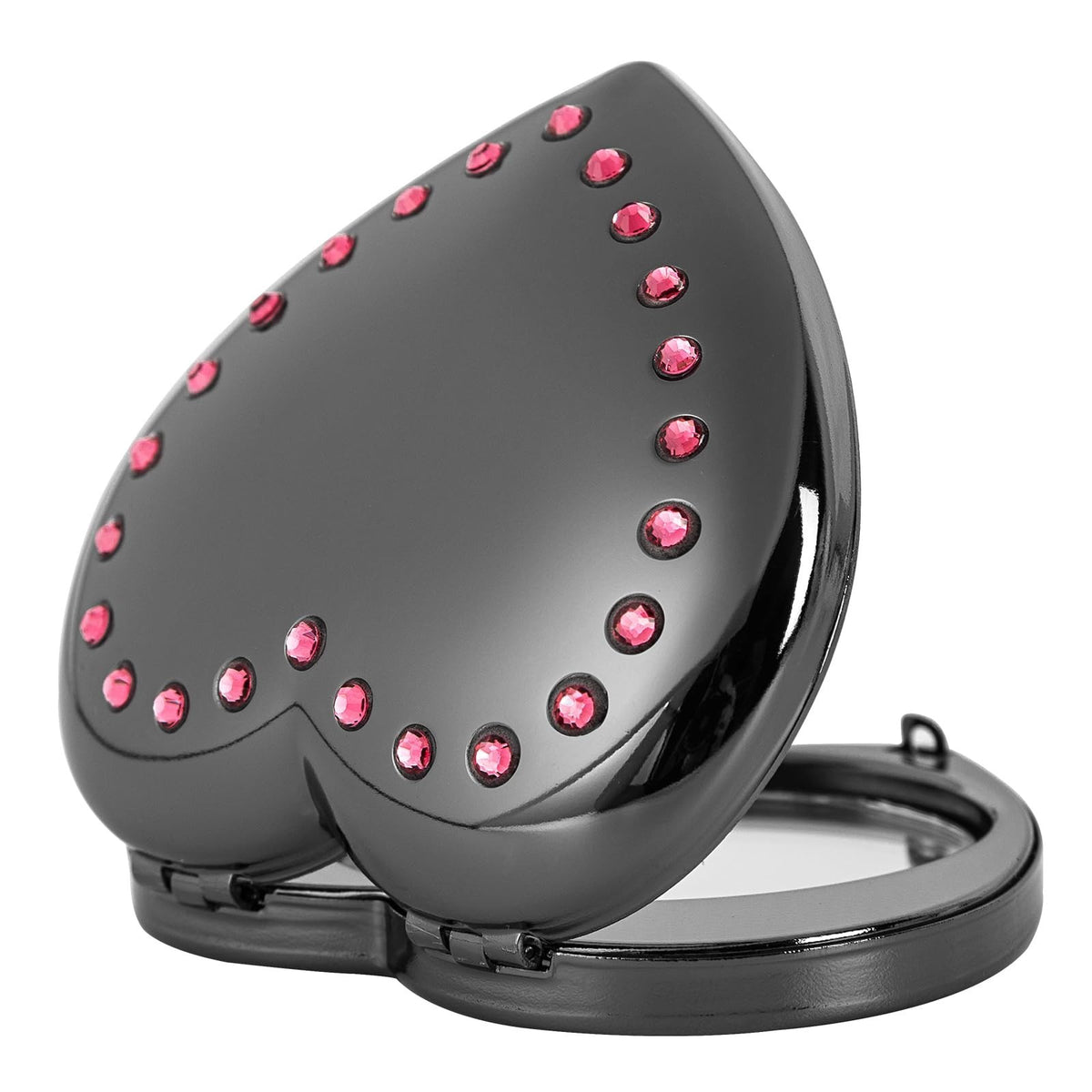 Heart-Shaped Mini Portable Folding Mirror with 1X/2X Magnification