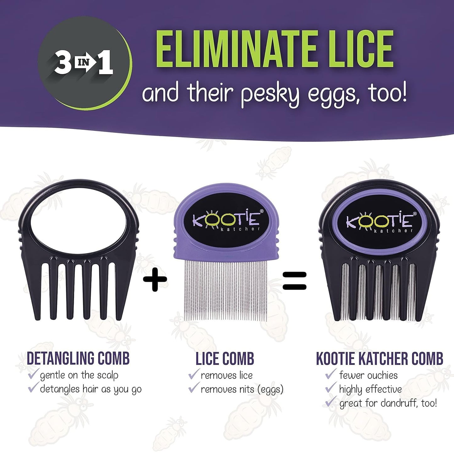 Lice Comb 3-in-1 Stainless Steel Nit Removal Detangling Grooming Tool