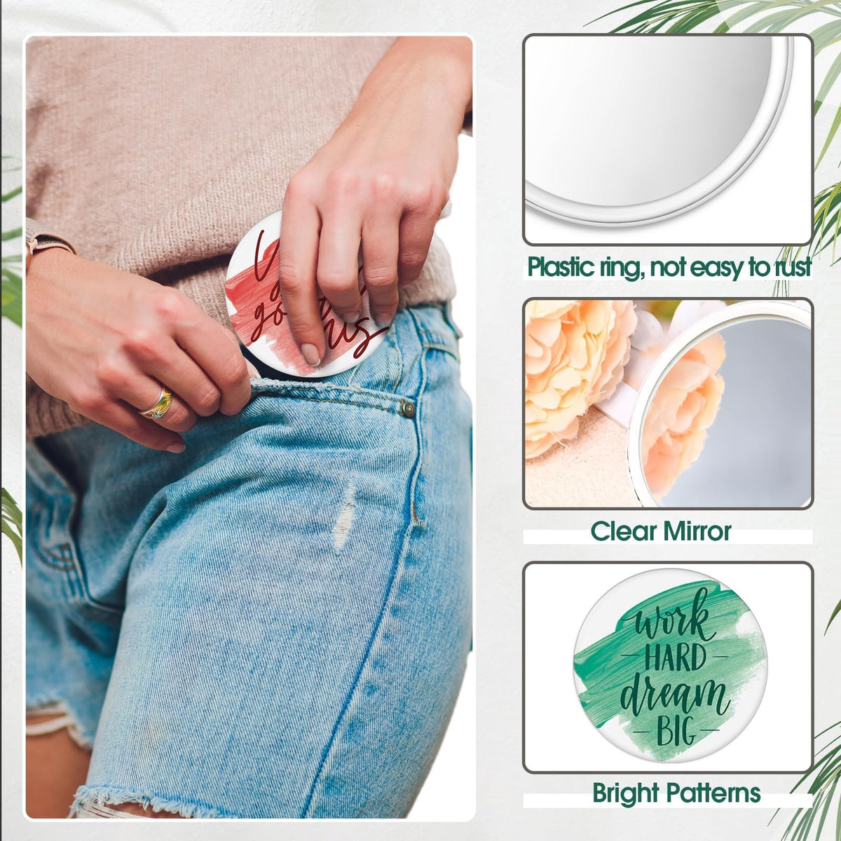 Bulk 50 Inspirational Compact Mirrors - Portable Handheld Mirrors for Women & Gifts