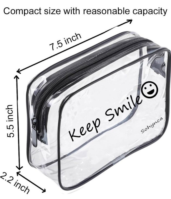 Clear PVC Toiletry & Makeup Bag Set with Smiley Faces - Travel Organizer