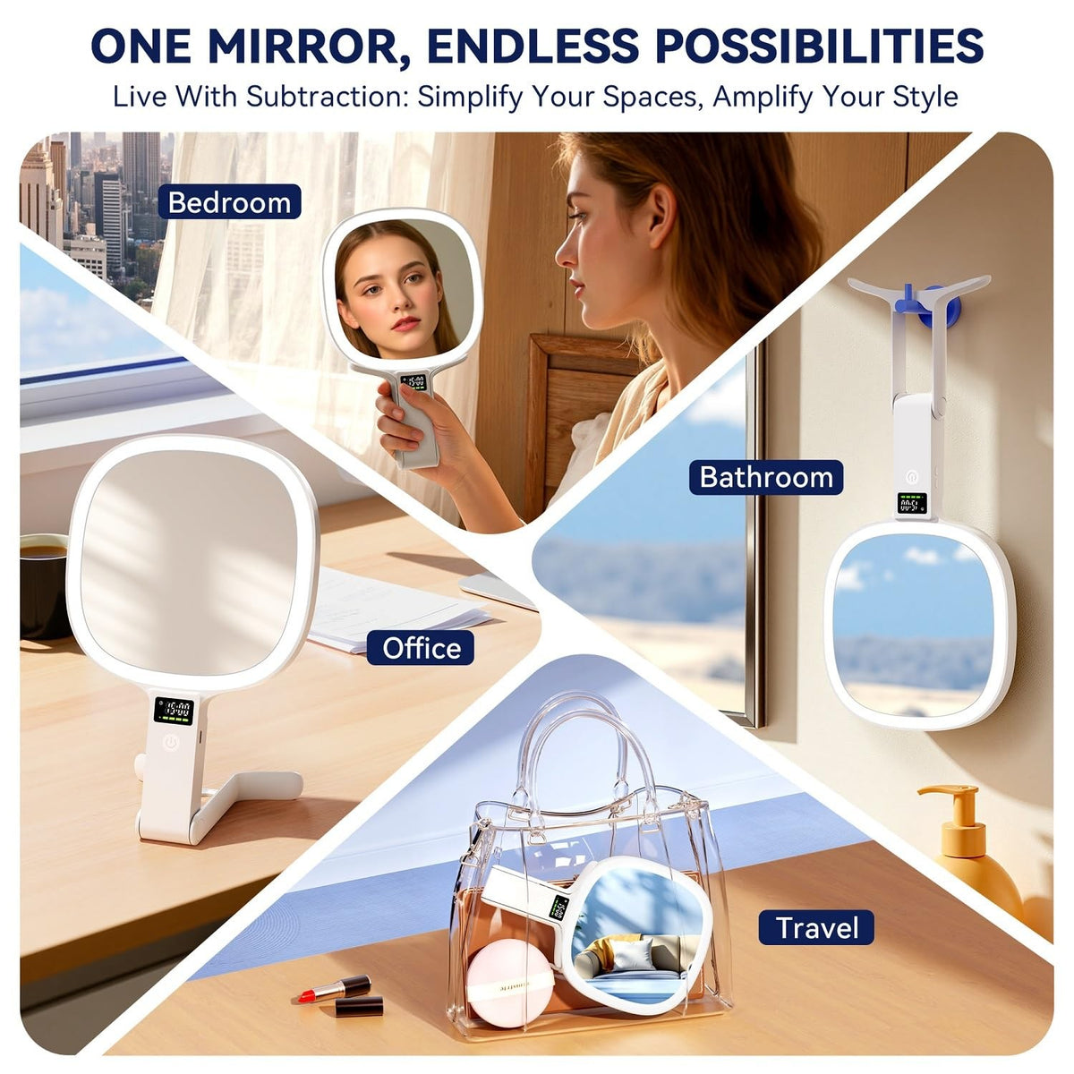 Travel Makeup Mirror with Lights 30X/1X Double Sided Dimmable LED Rechargeable