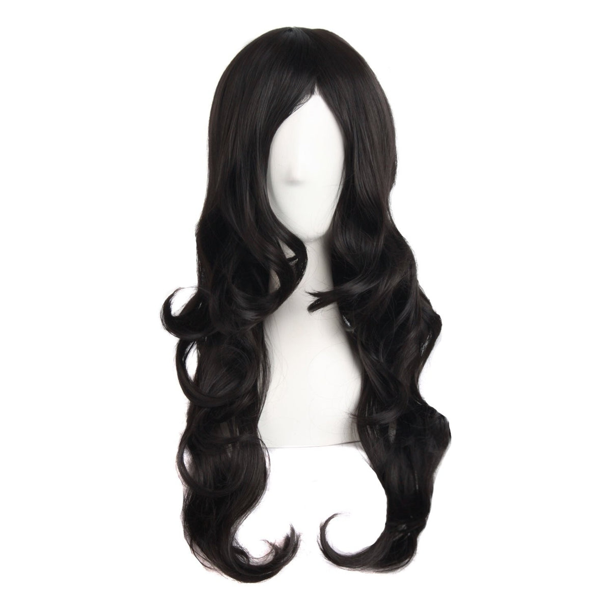 Black Wavy Wig 24 Inch with Side Bangs for Cosplay & Parties