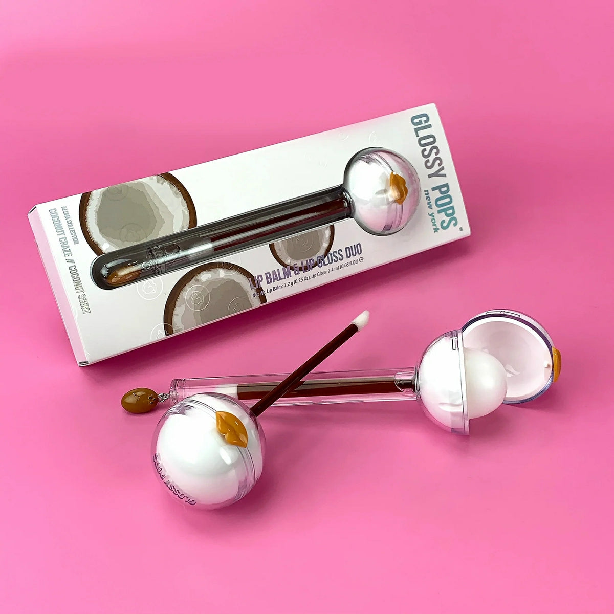 Glossy Pops Coconut Craze Lip Balm & Lip Gloss Set - Vegan & Cruelty-Free