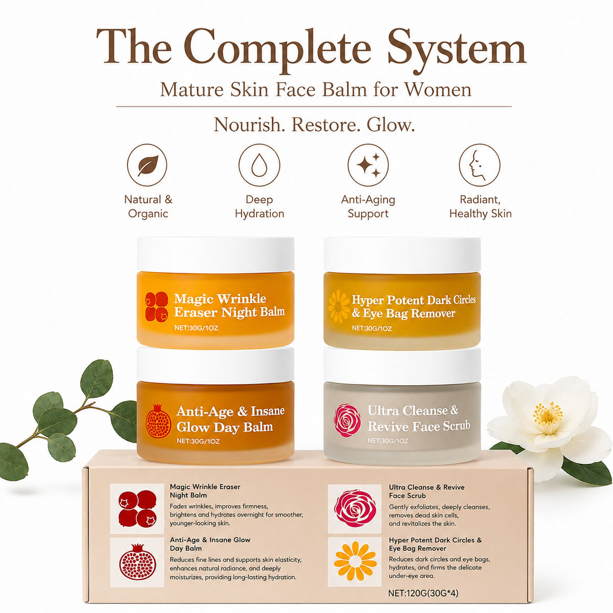 Mature Skin Face Balm System for Anti-Age & Wrinkle Care - Women