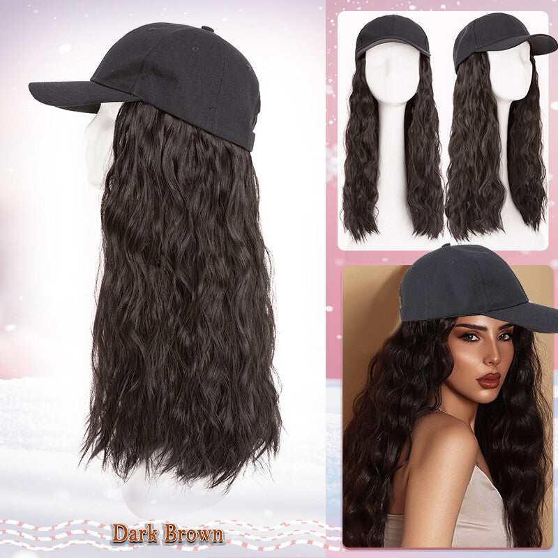 Unisex Wavy Long Hair Beret Cap with Synthetic Hair - Casual Hat Wig