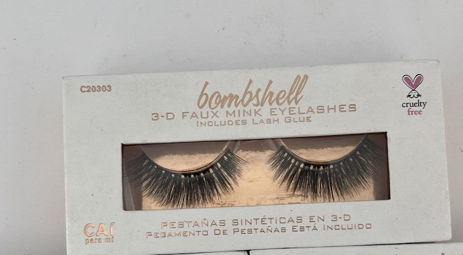 3D Faux Mink False Eyelashes with Glue - Bombshell Style 3 Pack