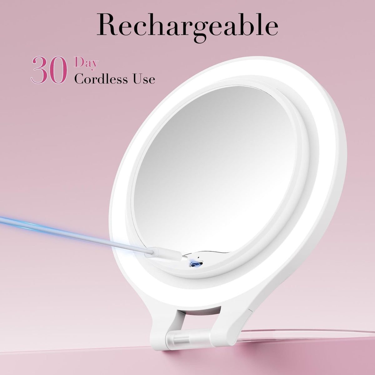 Rechargeable Lighted Travel Makeup Mirror - Double Sided with 3 Light Modes