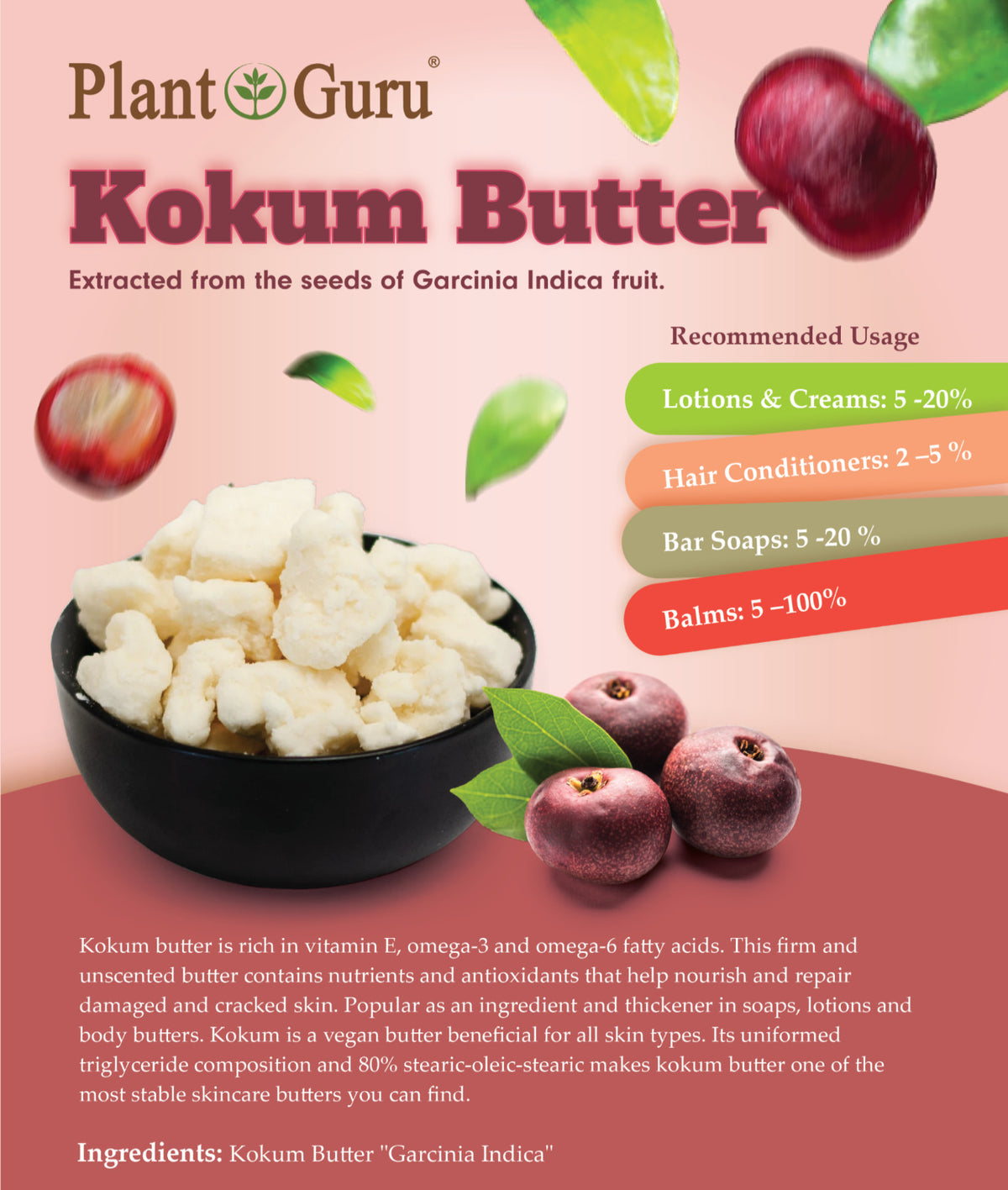 Raw Kokum Butter 32 oz. / 2 lbs. 100% Pure Natural Organic Cold