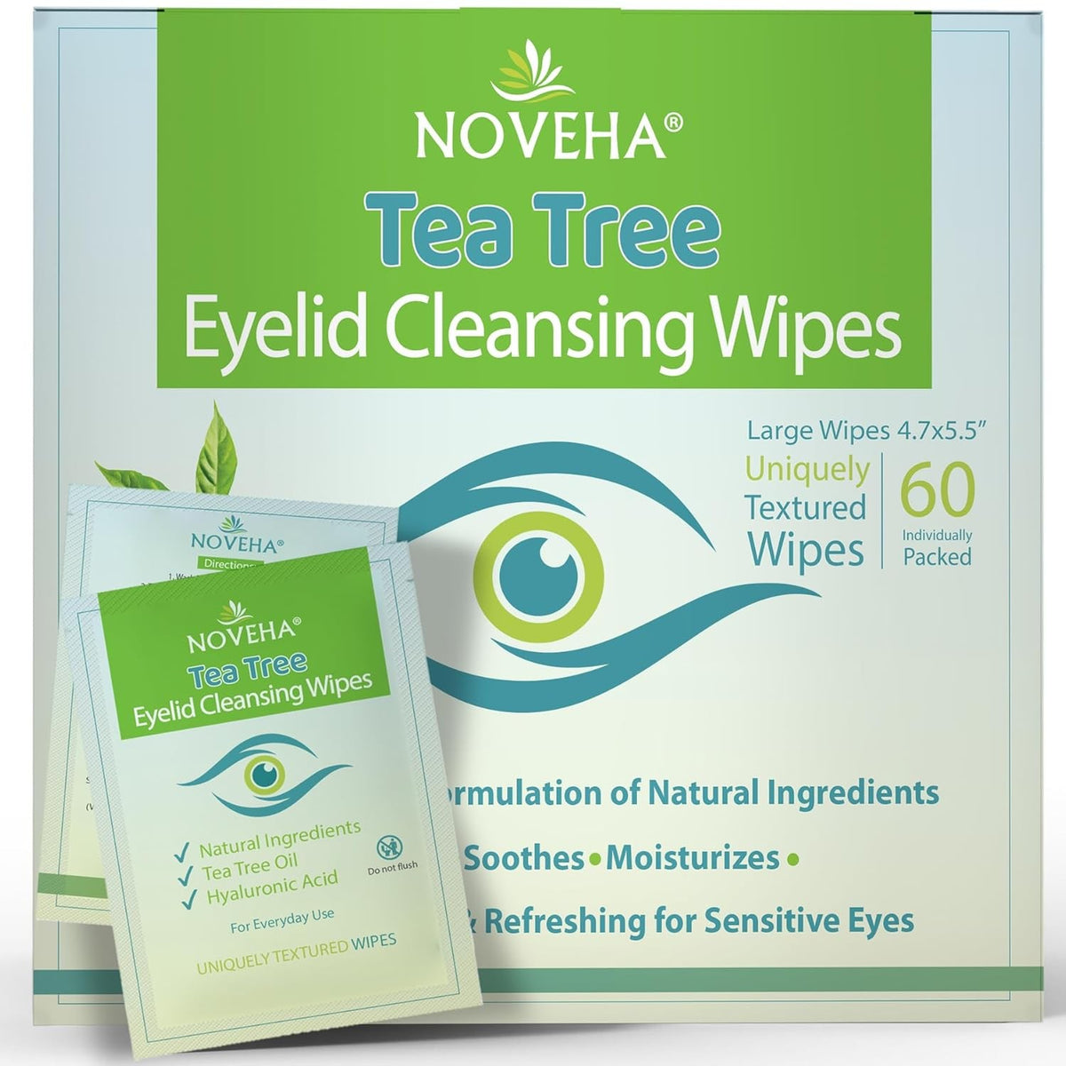 Eyelid & Lash Wipes with Tea Tree Oil & Hyaluronic Acid - 60 Count
