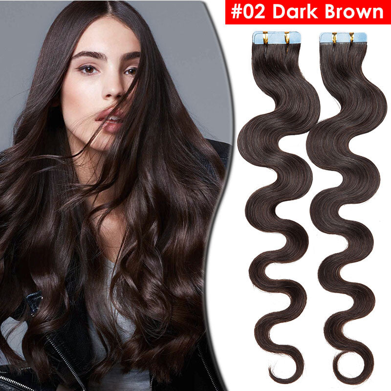 Full Head Thick Tape-In Human Hair Extensions - Remy Wavy Skin Weft