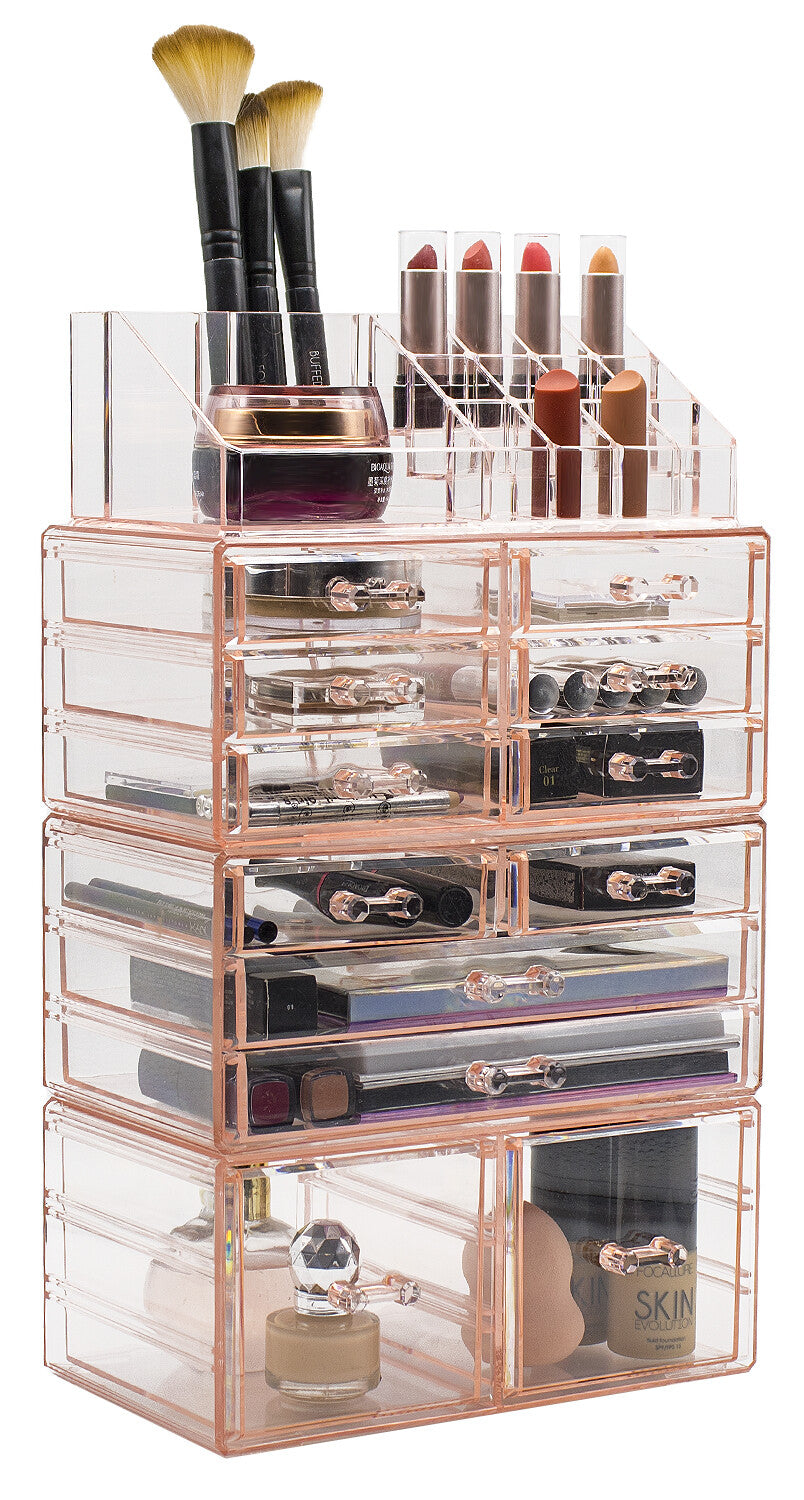 Large Acrylic Makeup Organizer with 12 Drawers & 16 Compartments – Stylish Storage