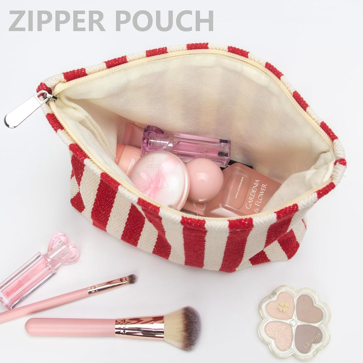 Slim Canvas-Lined Makeup Bag for Women – Zipper Cosmetic Pouch for Travel & Daily Use