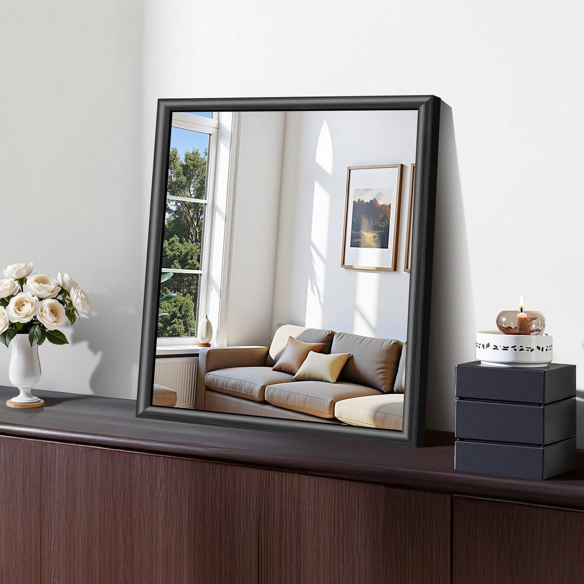 Black Bathroom Mirror 20x24 Inch Framed Wall Mirror for Vanity