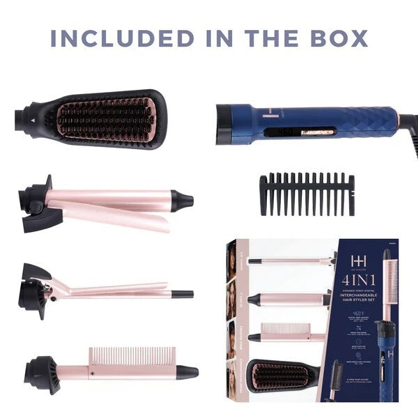 4-in-1 Ceramic Ionic Hair Styler with Interchangeable Attachments - Travel Friendly