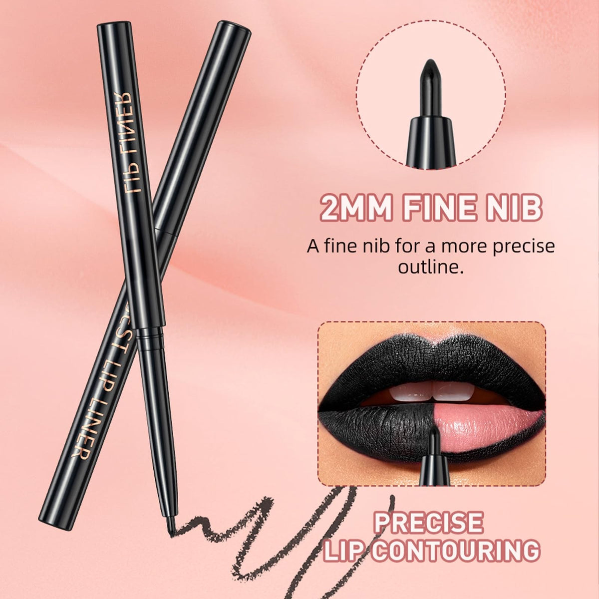 Black Lipstick and Lip Liner Set - 3-Piece Matte Lip Makeup Kit