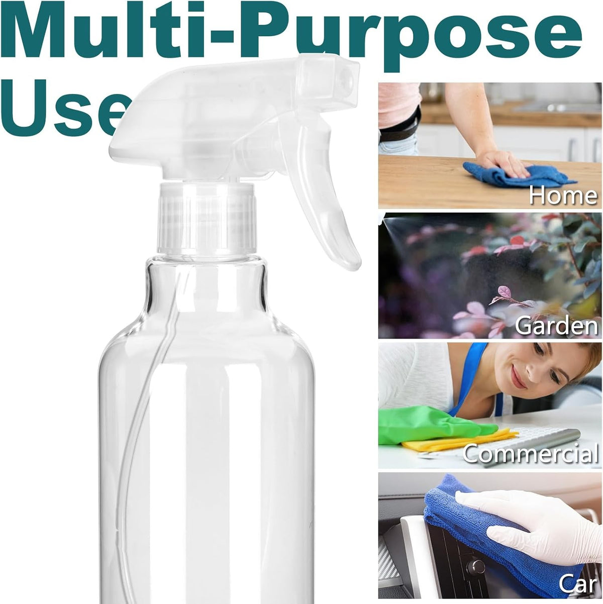 16.9oz Plastic Spray Bottles Set - Adjustable Nozzle for Cleaning & Gardening