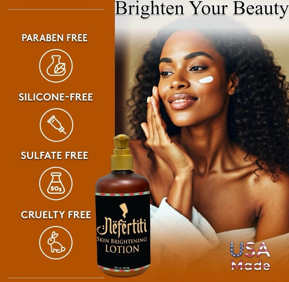 Nefertiti Skin Brightening Lotion - Hydrating Body Moisturizer with Turmeric & Shea - 12 oz