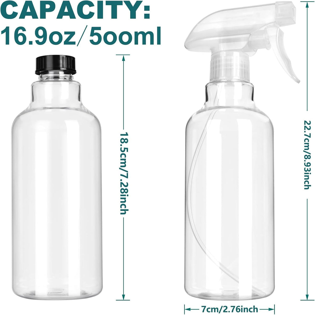 16.9oz Plastic Spray Bottles Set - Adjustable Nozzle for Cleaning & Gardening
