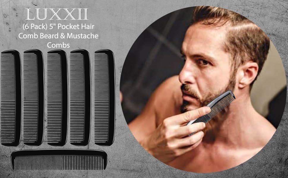 Pocket Hair Comb for Men Beard & Mustache Styling - 5 Inch Black CombSet