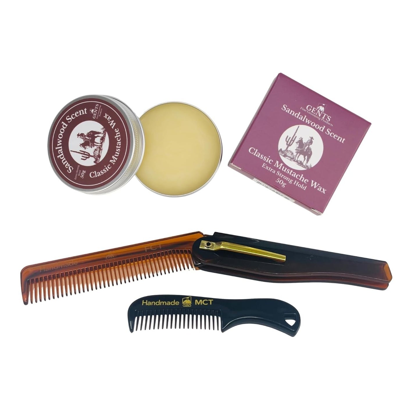 Men's Mustache Wax Kit with Strong Hold & Sandalwood Scent – Includes Travel Comb & Pocket Brush