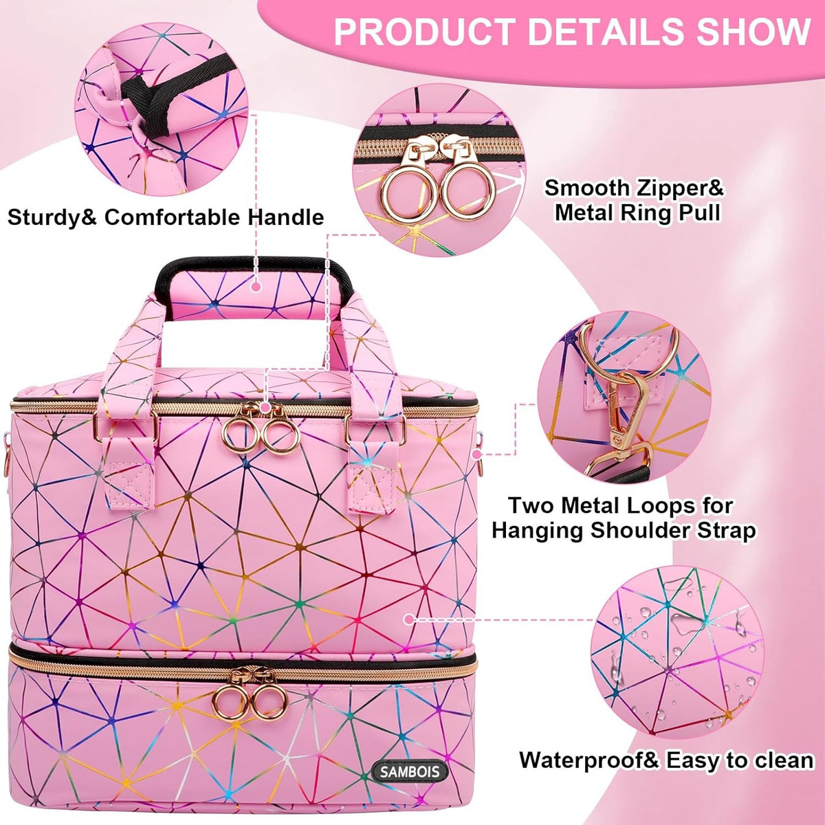 Large Capacity Nail Polish Organizer Bag with Lamp and Travel Case - Holds 84 Bottles
