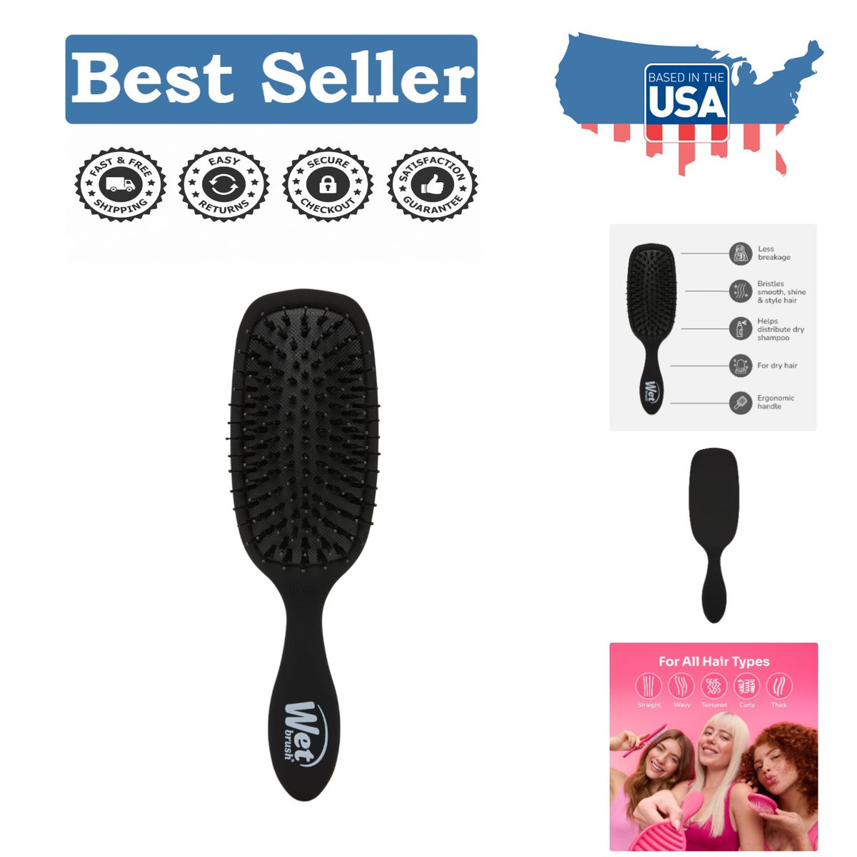 Shine Enhancer Hair Brush for All Hair Types - Detangling & Frizz Control