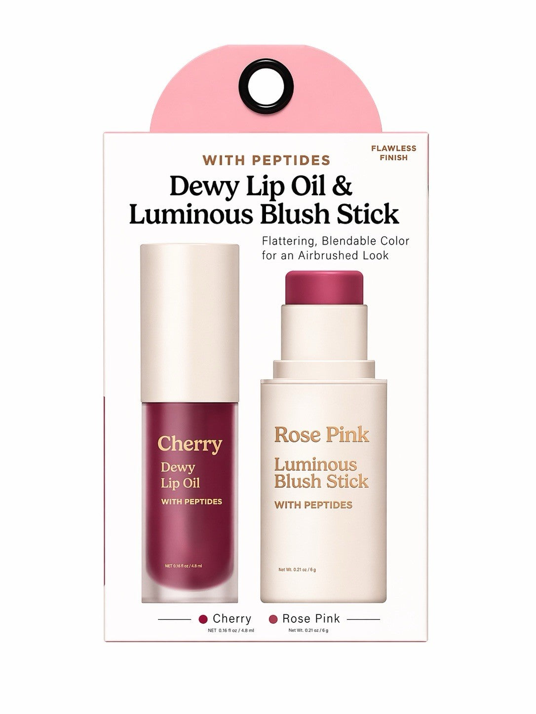 Dewy Lip Oil & Luminous Blush Stick Set - Hydrating Makeup Duo Cherry Pink