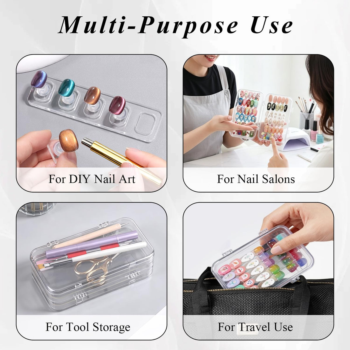 Press On Nail Organizer Case Tri-Fold Acrylic Storage Box for Manicure