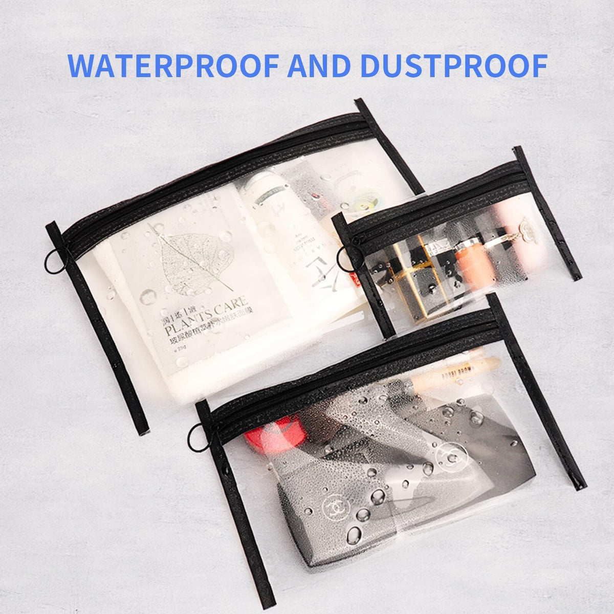 Clear Makeup Bags Set - Small Mesh Travel Pouches with Hanging Straps, 3-Pack
