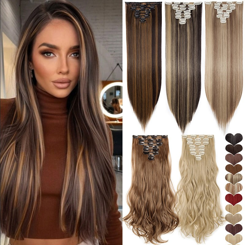 Clip-In Hair Extensions Full Head Ombre Highlight Synthetic Thick Hair 8-24 Inches