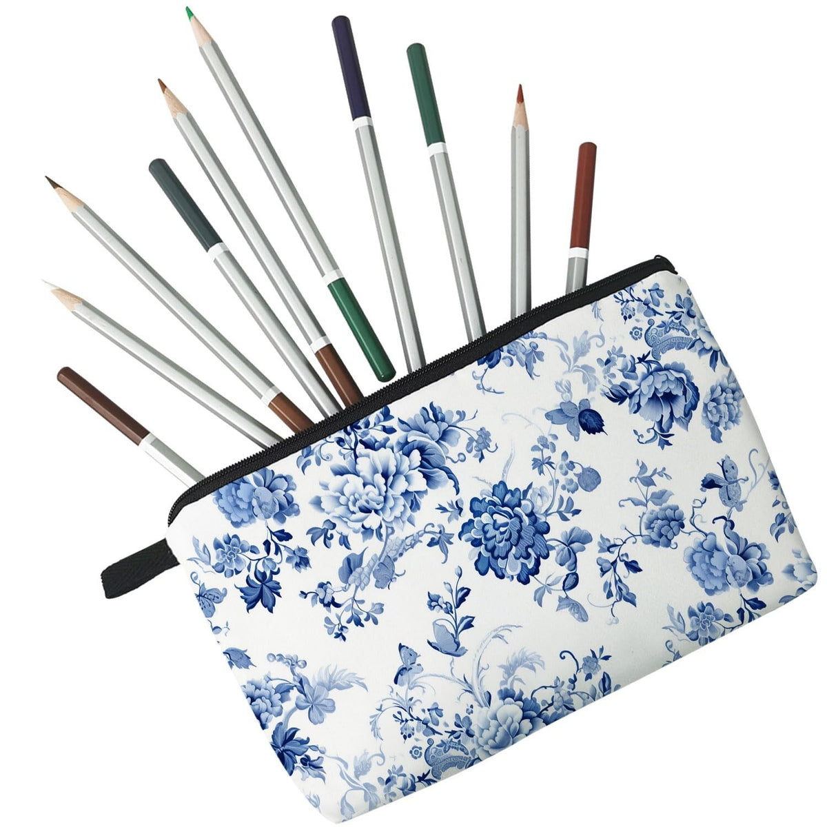 Blue and White Porcelain Cosmetic Bag for Women Small Makeup Organizer Pouch