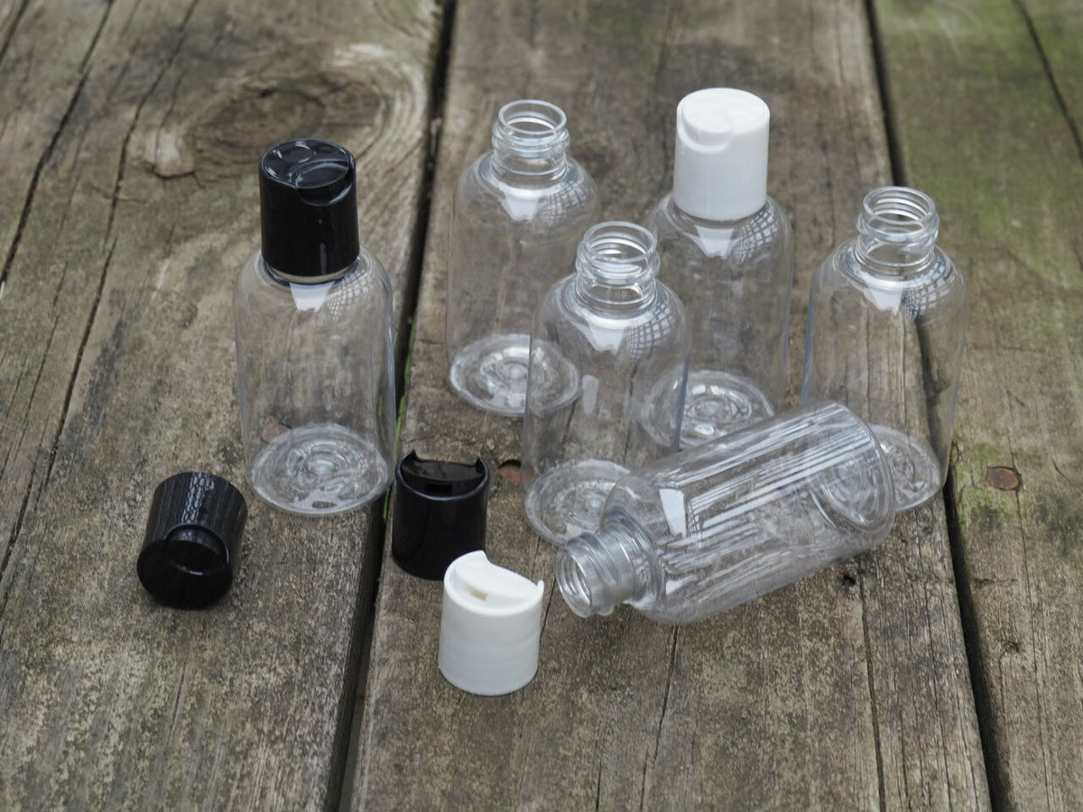 12 Pack 4 oz Clear Plastic Boston Round Bottles with Dispensing Caps - Travel Size