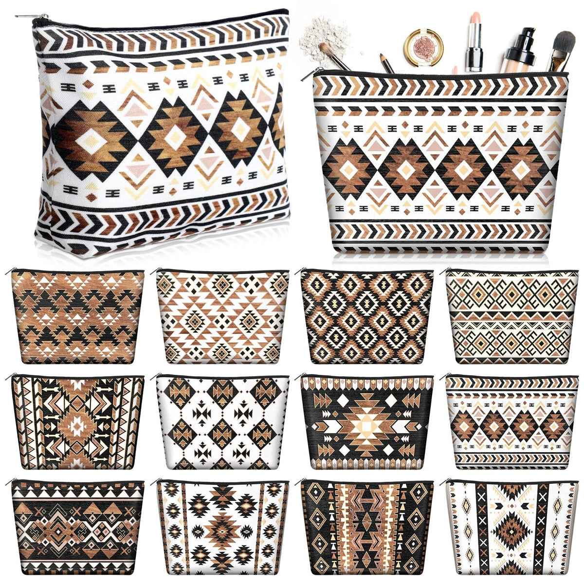 12 Pack Aztec Cosmetic Bags Western Makeup Organizer Travel Toiletry Bags