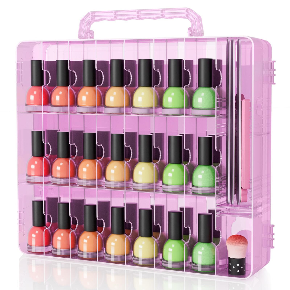 Nail Polish Organizer Case for 48 Bottles Double-Sided Storage Pink