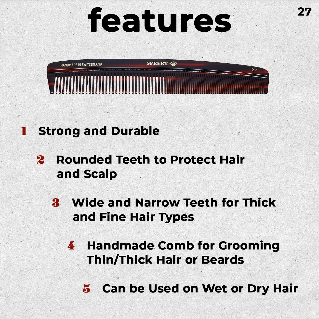 7-Inch Handmade Swiss Cellulose Acetate Comb Tort Brown Wide & Fine Tooth