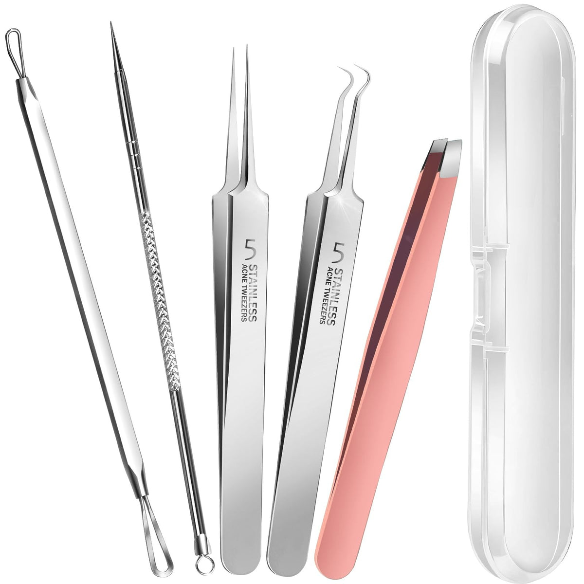 Blackhead Remover Pimple Extractor Tool Kit with 2 Silver Tools
