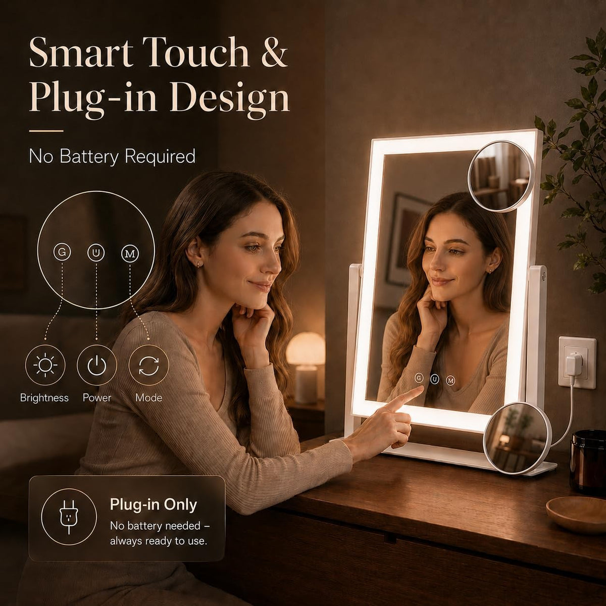 Lighted Makeup Mirror with Dimmable LEDs and Magnifiers - 17.3 x 13 Inches
